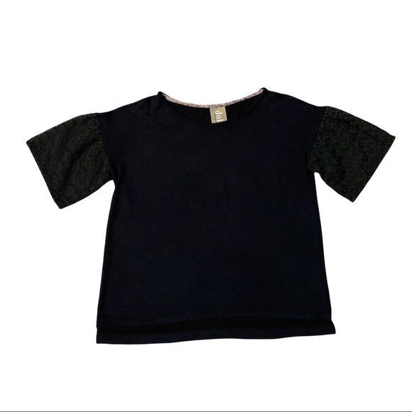 ANTHROPOLOGIE DOLAN Laced Lantern Short Sleeve Boxy Top Black Size S - Picture 3 of 10